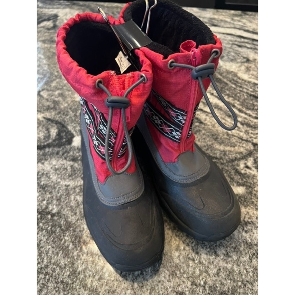 Lands End Snow Boots Girls Size 4 Pink Black Waterproof Fleece Lined Zip Up